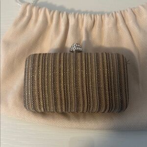 Ellie Kai Elegant Striped Clutch - Gold and Brown